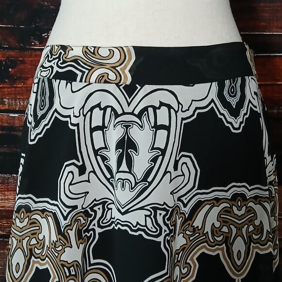 Mix Nouveau Maxi Skirt M Full Flowy Boho Lined Black White Gold Stretch - Picture 3 of 9